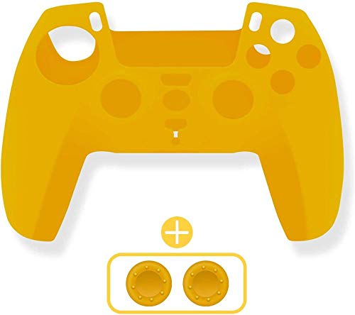 Funda para controlador PS5, protector de piel, suave y antideslizante, piel de silicona ultradelgada con agarraderas para el pulgar, fundas para Playstation 5 (amarillo)