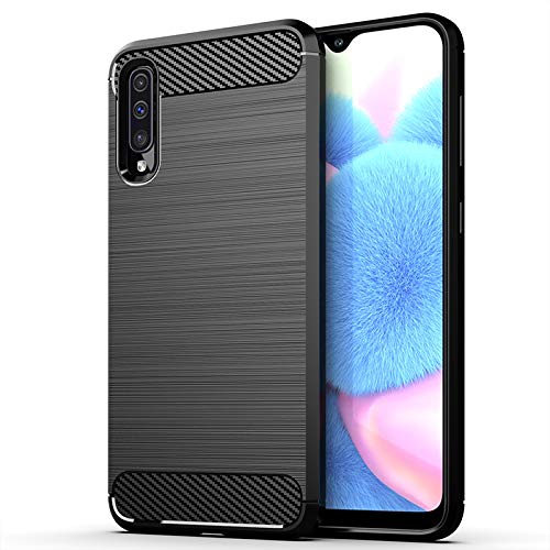 Funda para Samsung Galaxy A30s / A50 / A50s Carcasa Protectora Antigolpes Silicona Negra Diseño Fibra de Carbono Resistente a Choque [Compatible Carga Inalámbrica] (Samsung Galaxy A30s / A50, Negro)