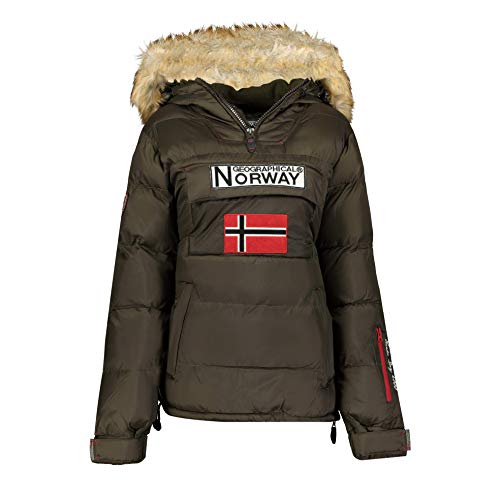 Geographical Norway BELANCOLIE Lady - Parka de Mujer cálida - Abrigo Capucha de Piel sintética - Chaqueta Invierno Acolchada - Chaqueta Corta Forro cálido - Regalo de Mujer (Caqui L) Talla 3