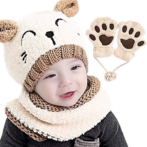 Gifort Warm Kids Knitted Hat Gorra Unisex Bufanda Set 3 Piezas con Blanco Gifort Warm Kids Knitted Hat Gorra Unisex Bufanda Set 3 Piezas con Blanco