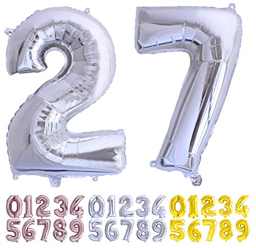 Globo numero 27 o 72 plata. Globos Gigante números 2 7 del 0 al 99 fiestas cumpleaños decoración fiesta aniversario boda tamaño grande 70 cm con accesorio para inflar aire o helio (27/72 Plata) Globo numero 27 o 72 plata. Globos Gigante números 2 7 del 0 al 99 fiestas cumpleaños decoración fiesta aniversario boda tamaño grande 70 cm con accesorio para inflar aire o helio (27/72 Plata)