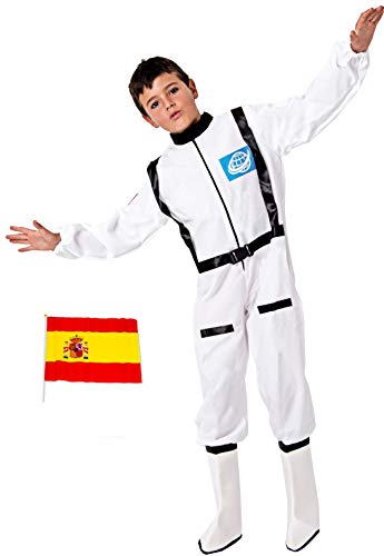 Gojoy Shop- Disfraz de Astronauta para Niños y Niñas Carnaval (Contiene Mono con Botas y Bandera de españa, 4 Tallas Diferentes) (5-6 AÑOS)