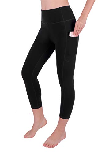 GRAT.UNIC Mallas Deportivas de Mujer,Mujer Pantalones elásticos de Yoga con Bolsillos Laterales,3/4 Polainas de Yoga Fitness (Negro 3/4, M)
