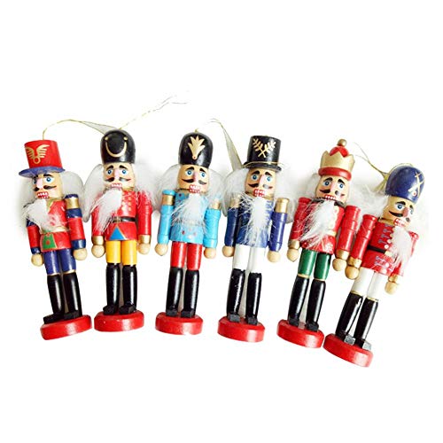 Greatideal Cascanueces De Navidad, 6 Piezas Marioneta De Soldado De Madera Retro Figura De Soldado Estable De Nogal Pintado A Mano Cookie Man Tin Toy, para Decoraciones Colgantes De Navidad (12 Cm)