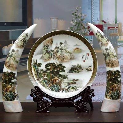 GUOOK estilo chino vintage jingdezhen cerámica jarrón tres conjuntos marfil placa decorativa decoración moderna hogar salón artesanía decoración enviar base