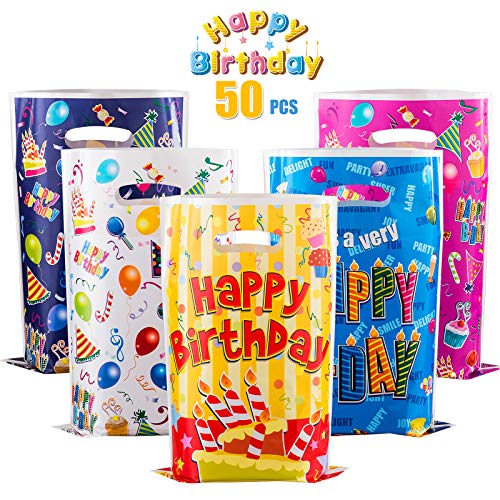 GWHOLE 50 x Bolsas para Cumpleaños Colores, Bolsas Plástico para Regalos Cumpleaños Fiestas Festival