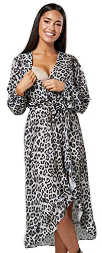 HAPPY MAMA Midi Vestido de Lactancia Estampado Animal 1412 (Leopard, 36-38, One Size)