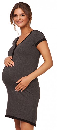HAPPY MAMA. Para Mujer camisón premamá Embarazo Lactancia Escote de Pico. 981p (Grafito Mezcla, 38-40, L)