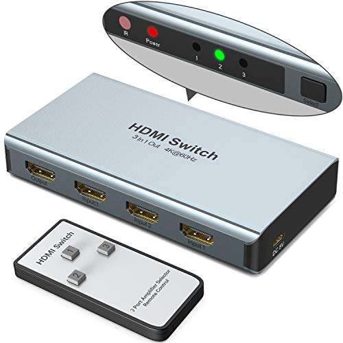 HDMI Switch 4k 60hz 3 en 1 out, Wenter Adaptador HDMI HDCP 2.2 Duplicador Conmutador con Control Remoto para PS5, PS4, PC, Xbox, AppleTV