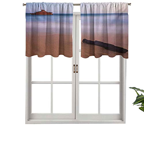 Hiiiman Cenefas de cortina con bolsillo para barra, cortinas náufragos en la playa al atardecer en tierras del sur de Australia, juego de 2, 106,7 x 60,9 cm para ventana de cocina