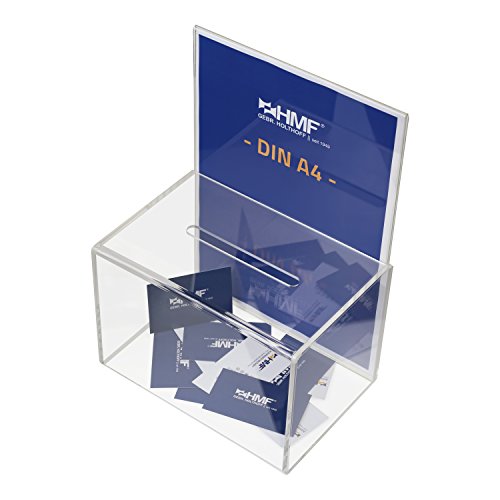 HMF 46916 Caja de donación de acrílico con inserto de hojas | 22 x 15 x 15 cm | Din A4 | Transparente