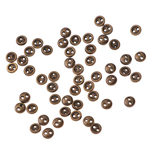 Homehome 50 mini botones de metal de dos ojos para bebé muñeca DIY mini botones de metal cosidos a mano pequeños accesorios de costura (4 mm, marrón)