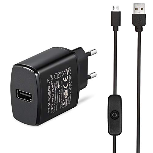 Homespot Fuente De Alimentación 3 A5V Cable Micro USB De 1,5 M, con Interruptor, Cargador USB, Enchufe Europeo, Cable Micro USB, Compatible con Raspberry Pi 3 Homespot Fuente De Alimentación 3 A5V Cable Micro USB De 1,5 M, con Interruptor, Cargador USB, Enchufe Europeo, Cable Micro USB, Compatible con Raspberry Pi 3
