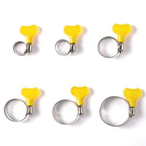 Hongchao Mordazas para tuberías, abrazaderas para manguera con cómodo mango amarillo, accesorio de acero inoxidable 201, kit surtido ajustable de 10-38 mm, 6 tamaños (36 piezas) con una caja de PP Hongchao Mordazas para tuberías, abrazaderas para manguera con cómodo mango amarillo, accesorio de acero inoxidable 201, kit surtido ajustable de 10-38 mm, 6 tamaños (36 piezas) con una caja de PP