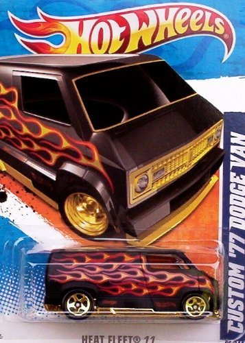 Hot Wheels 2011 CUSTOM '77 DODGE VAN - HEET FLEET '11 with FLAMES - On Green Lantern Card by Mattel