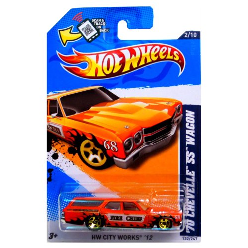 Hot Wheels (Scan & Track Card) - '70 Chevelle SS Wagon (Orange "Fire Chief") - HW City Works 12 - 2/10 ~ 132/247 [Scale 1:64]