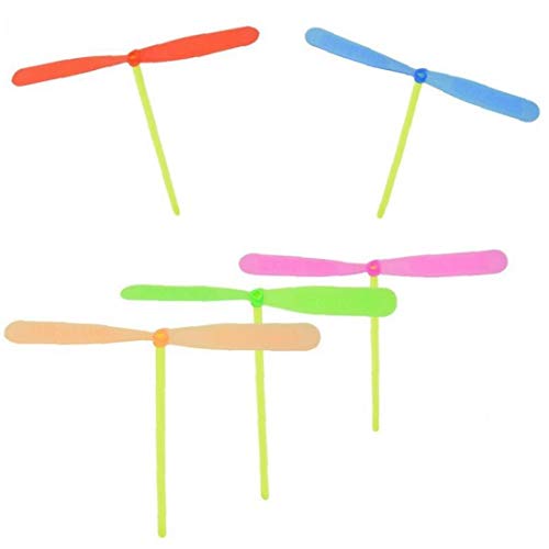 Hotaden Juguete de Regalo del Partido del Festival 10 Piezas de bambú de la libélula Niño Helicóptero de Dibujos Animados Juguetes Espiral Flechas mordazas de plástico día de los niños Color al Azar