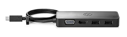 HP - PC USB-C Travel Hub G2 Docking Station, Puertos VGA, HDMI, USB, Peso 70 Gramos, alimentación escalable con adaptadores de 45 W, 65 W, 90 W, Negro