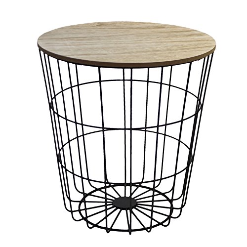 H&S Decorations Mesa Auxiliar Decorativa de Metal y Madera, Negro y Natural H&S Decorations Mesa Auxiliar Decorativa de Metal y Madera, Negro y Natural