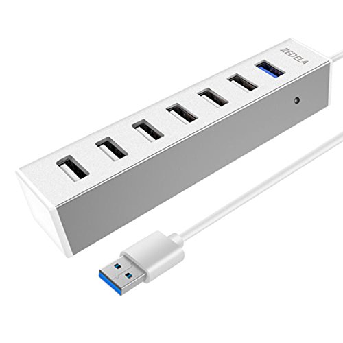 Hub 7 Puertos USB 3.0 (1*USB 3.0 + 6*USB 2.0) de Alta Velocidad de Aluminio con un Cable para iMac, MacBook Air, MacBook Pro, MacBook, Mac Mini, PCs, y Laptops, Compatible con USB 2.0 y 1.1