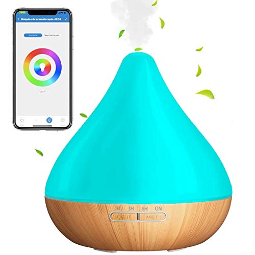 Humidificador de aceites esenciales Difusor de aromas ultrasónico 400mL Compatible con Alexa y Google Home Regulable Humidificador Si Smart, Multicolor, ambientador, aromaterapia, horarios