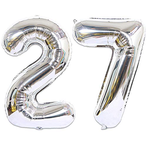 Huture 2 Globos Número 27 Figuras Globo Inflable de Helio Globos Grandes de Aluminio Mylar Globos de Plata Gigantes Número Globos 40 Pulgadas para Fiesta de Cumpleaños decoración graduación XXL 100cm Huture 2 Globos Número 27 Figuras Globo Inflable de Helio Globos Grandes de Aluminio Mylar Globos de Plata Gigantes Número Globos 40 Pulgadas para Fiesta de Cumpleaños decoración graduación XXL 100cm