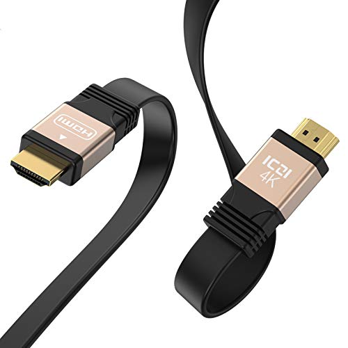 ICZI Cable HDMI 4K 60HZ Plano 2m con Carcasas de Aluminio y Contactos chapados en Oro, Cable Bien Plano Que Puedes meterlo Abajo de tu Alfombra o Pata de Mesa etc