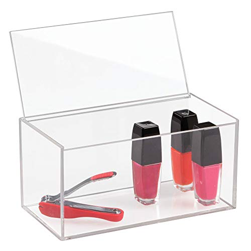 iDesign Organizador de maquillaje con tapa, organizador de cosméticos de tamaño mediano en plástico libre de BPA, caja para maquillaje apilable, transparente