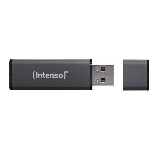 Intenso ALU LINE 64 GB - Memoria USB de 64 GB (USB 2.0, escritura 6.5 MB/s, lectura 28 MB/s, tapa), negro
