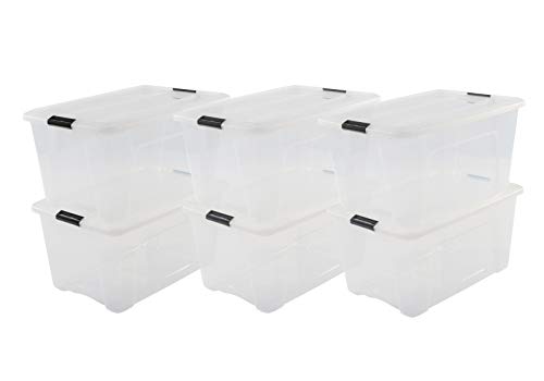 Iris Ohyama New Top Box NTB-45 - Lote de 6 cajas apilables de almacenamiento, Transparente, 45 L
