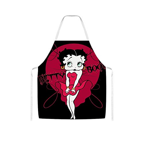 Ives Jean Apron Bib Apron Waterproof Oil-proof Cooking Kitchen for Women Men Betty Boop Red Background Bib Apron for Barbecue Supermarket