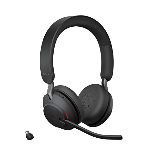 Jabra Evolve2 65 Auriculares Inalámbricos Estéreo con Cancelación de Ruido, Certificados para plataformas UC, Batería de Larga Duración, Adaptador Bluetooth USB-C, Negro