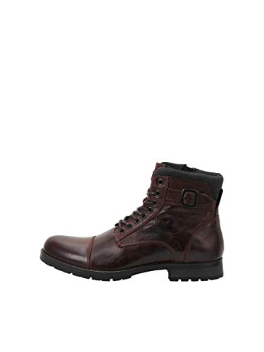 JACK & JONES JFWALBANY Leather STS, Biker Boots para Hombre, Marrón(Brown Stone Brown Stone), 44 EU