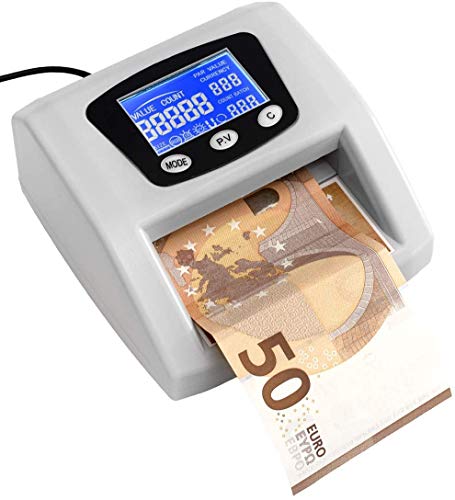 JeVx Maquina Detector y Contador de Billetes Falsos Automatico Introduce el Billete en Cualquier Posicion Comercial de Dinero 5 Sistemas de Deteccion Seguridad Euros
