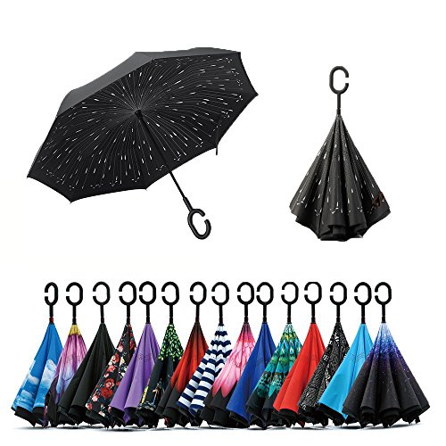 Jooayou Paraguas Invertido de Doble Capa,Paraguas Plegable de Manos Libres Autoportante,Paraguas a Prueba de Viento Anti-UV para la Lluvia del Coche al Aire Iibre (Meteor)