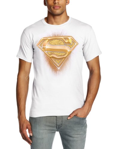 Joystic Junkies Superman - Camiseta con Cuello Redondo de Manga Corta para Hombre, Talla L, Color Blanco