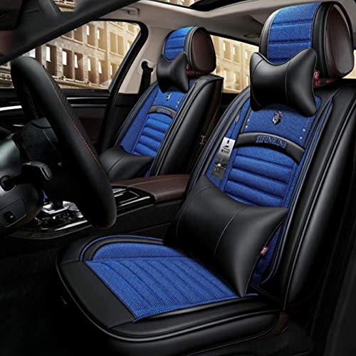 Juego completo de fundas de asiento de automóvil súper transpirables de lino /- Fundas de asiento ajustables para Audi Jeep Ford Mercedes-Benz y 98% de otros tipos de autos de 5 asientos,Azul
