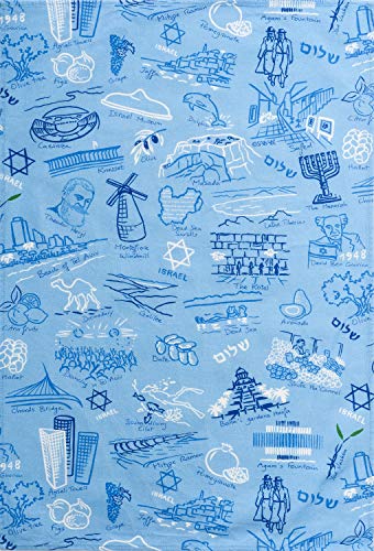 Juego de 2 paños de cocina "Israel Story", color azul/blanco, fabricado en Francia, 100 % algodón, lavable a máquina, tamaño: 42 cm x 65 cm, regalo Art Judaica Hanukkah