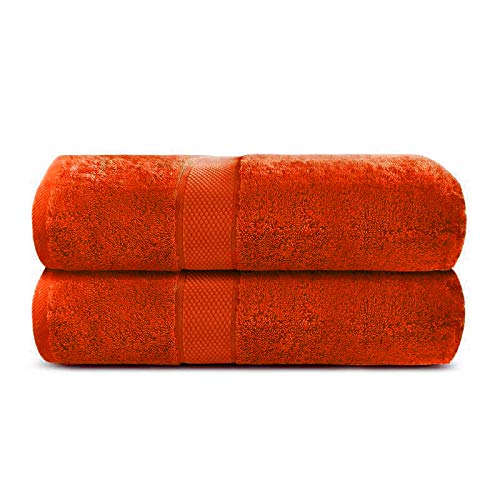 Juego de 2 toallas de baño de lujo de 600 g/m² (tamaño 80 x 140 cm), 100% algodón egipcio, toallas de baño (naranja)