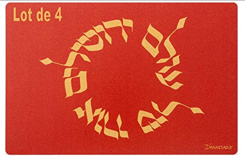 Juego de 4 manteles individuales "Jerusalén Lumière" naranja – Fabricado en Francia – PVC – Lavable a mano – Dimensiones: 43,5 cm x 28,5 cm – Art Judaica