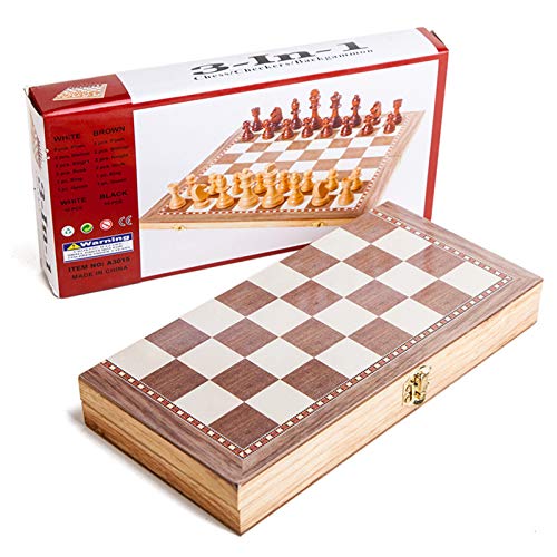Juego de ajedrez, ajedrez/damas/backgammon 3 en 1, tablero de ajedrez plegable de madera, liviano para llevarlo fácilmente, regalo para amantes y aprendices del ajedrez