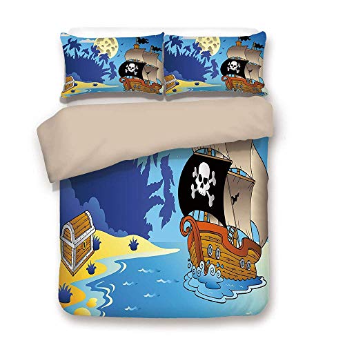 Juego de funda de tela, parte posterior de color caqui, pirata, bucanero barco de aventura antiguo desierto isla tropical seguro minibús decorativo, colorido, decorativo Juego de sábanas de 3 piezas d Juego de funda de tela, parte posterior de color caqui, pirata, bucanero barco de aventura antiguo desierto isla tropical seguro minibús decorativo, colorido, decorativo Juego de sábanas de 3 piezas d