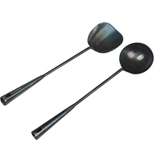 Juego de herramientas para wok tradicional hecho a mano, cucharón de hierro chino y espátula, utensilios para wok de 40 cm