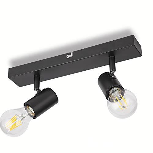 Kambo Lámpara de Techo con 2 Focos E27 Negro Ajustables y Giratorios Retro Vintage Max. 60W Metal Industrial para Dormitorio Sala Cocina Restaurante, Sin Bombilla Kambo Lámpara de Techo con 2 Focos E27 Negro Ajustables y Giratorios Retro Vintage Max. 60W Metal Industrial para Dormitorio Sala Cocina Restaurante, Sin Bombilla