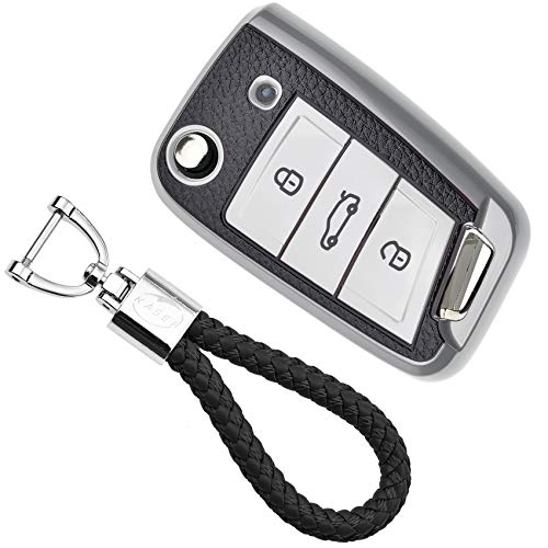 KASER Funda Carcasa Llave Coche Silicona TPU Compatible para Volkswagen VW Golf 7 MK7 Ti/guan Passat Seat Ibiza Leon Skoda Octavia Cover Llaveros Efecto Piel Protección Mando de Coche (Plata) KASER Funda Carcasa Llave Coche Silicona TPU Compatible para Volkswagen VW Golf 7 MK7 Ti/guan Passat Seat Ibiza Leon Skoda Octavia Cover Llaveros Efecto Piel Protección Mando de Coche (Plata)