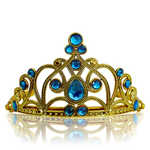 Katara 1682 - Diadema de Princesa Accesorio de Disfraz Corona de Cuentos de Hadas - Dorada con Cristales, Azul Claro