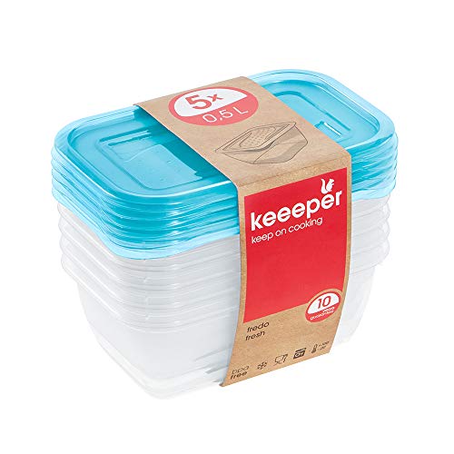 keeeper Set de 5 Fiambreras, 5 x 500 ml, 15,5 x 10,5 x 6 cm, Fredo Fresh, Azul transparente keeeper Set de 5 Fiambreras, 5 x 500 ml, 15,5 x 10,5 x 6 cm, Fredo Fresh, Azul transparente