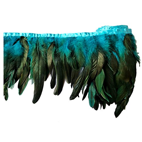 keland 2 yardas de pluma de gallo recortar flecos 5-8"en ancho DIY falda de mantón del cabo decoración de vestido de Halloween (Azul)