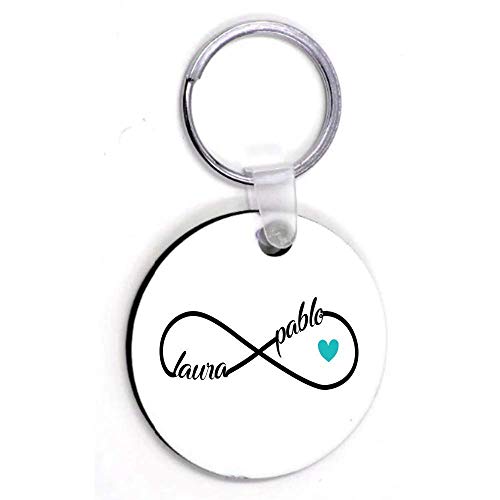 Kembilove Llavero Personalizado Pareja con Nombres - Llavero Personalizado Signo del Infinito con Nombres Color Azul - Regalo Romántico Pareja, San Valentín, Aniversario