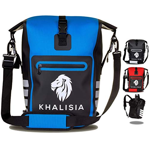 KHALISIA® Bolsa de bicicleta 3 en 1 para portaequipajes, mochila impermeable de 22 L, bolsa para el hombro, bolsa portaequipajes para bicicleta, reflectante, libre de PVC
